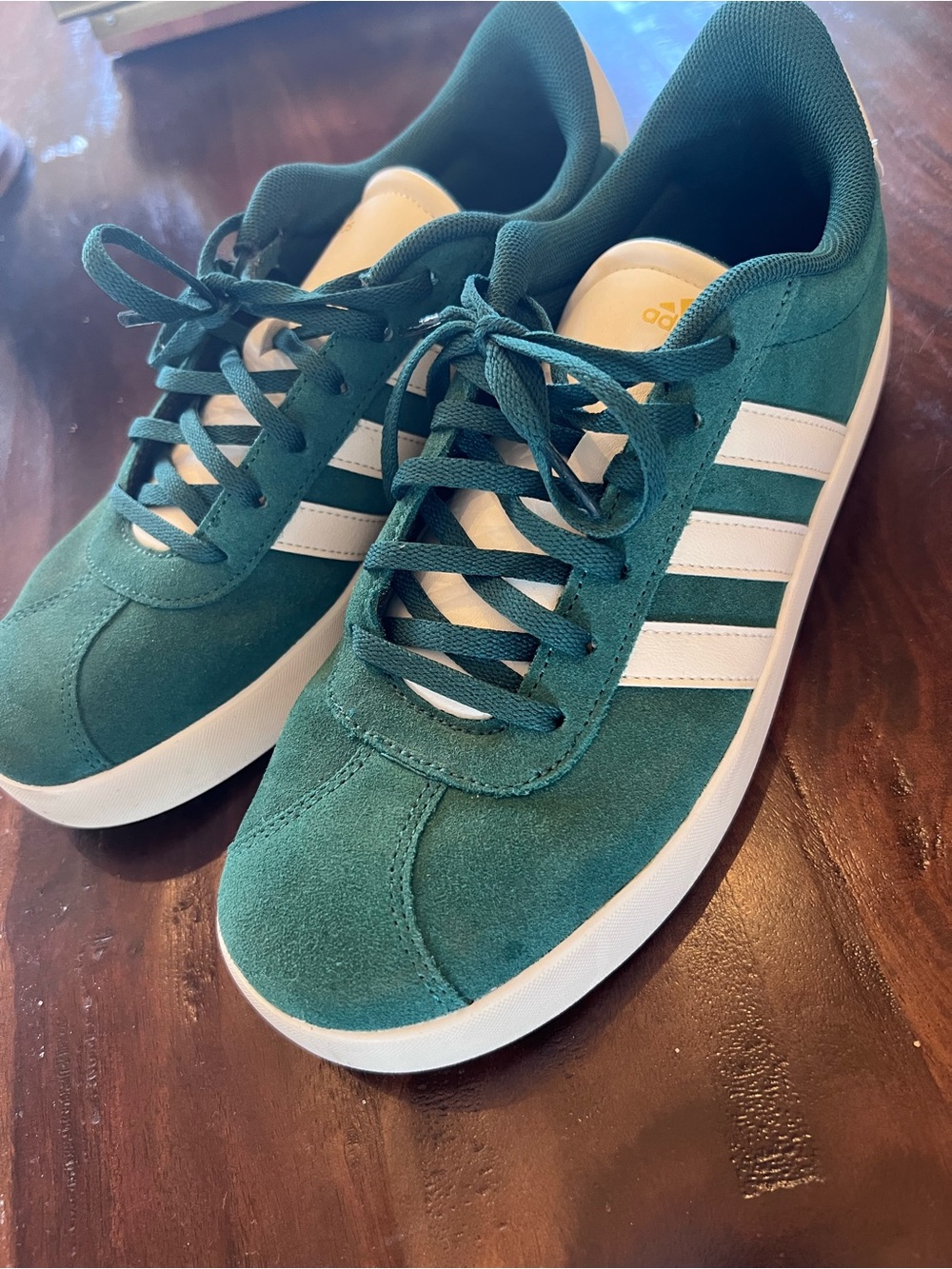 adidas Kid's Green Suede Sneakers with White Stripes